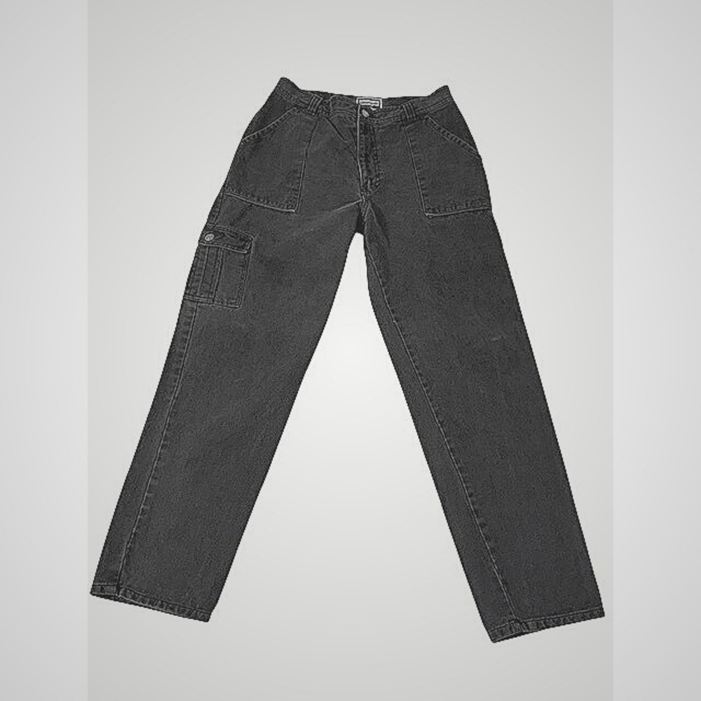 Vintage Weekends High Waisted Cargo Jeans Washed Black Straight Leg 29x29